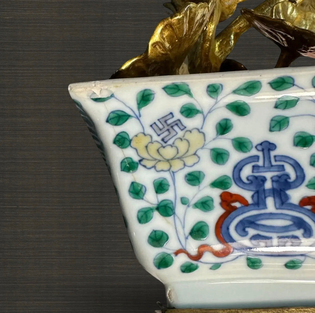 Pair of Early Qing Dynasty Ducati Pots With Aftermarket Gilt Bronze Candelabra Inserts