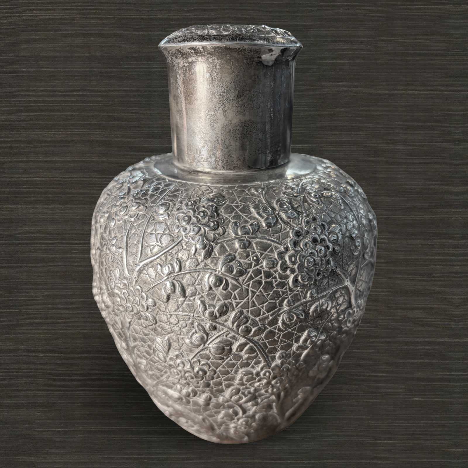 Luen Wo Repoussé Tea Caddy with Prunus Blossoms