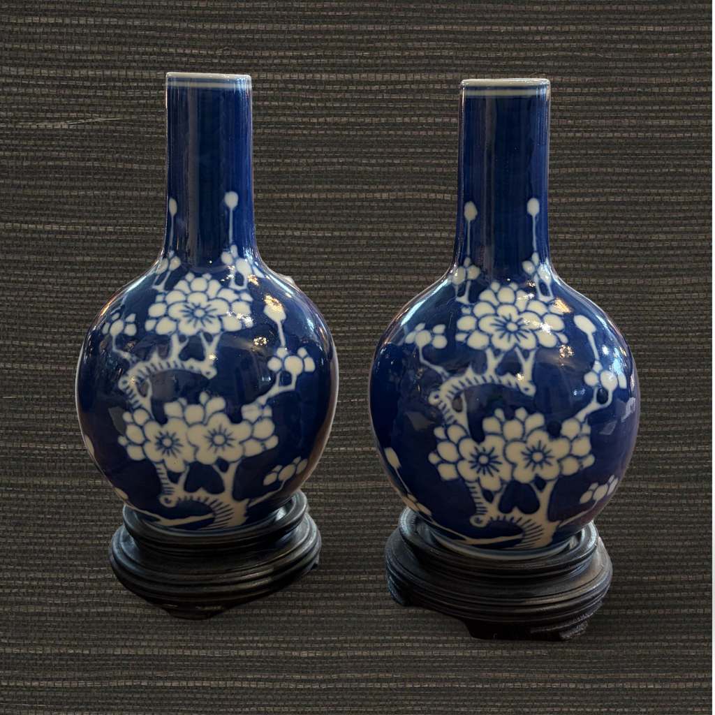 Diminutive Pair of Prunus Vases