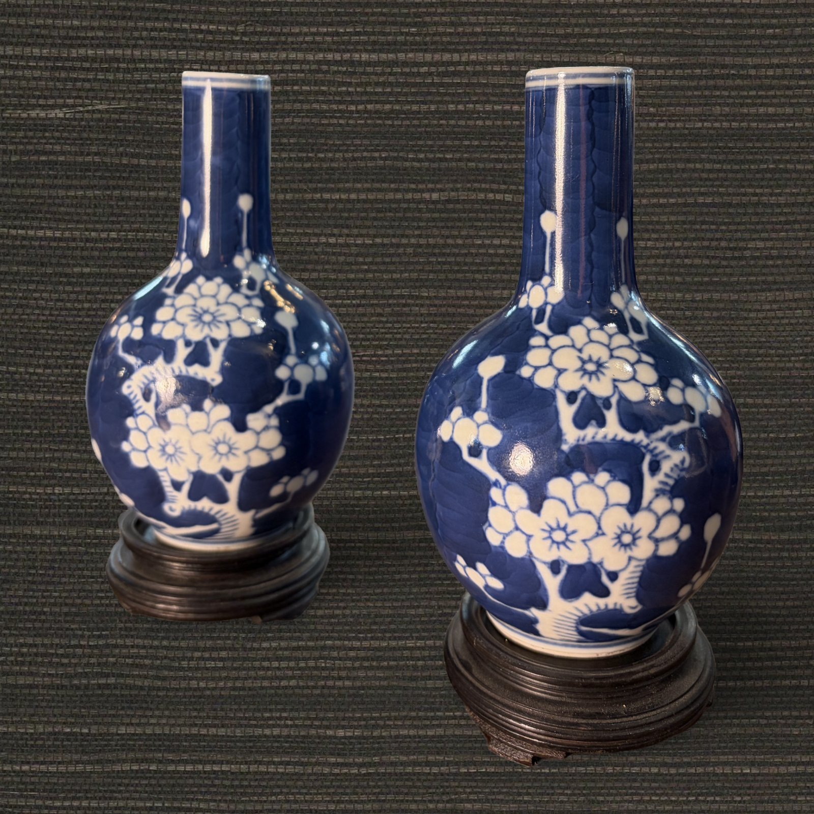 Diminutive Pair of Prunus Vases