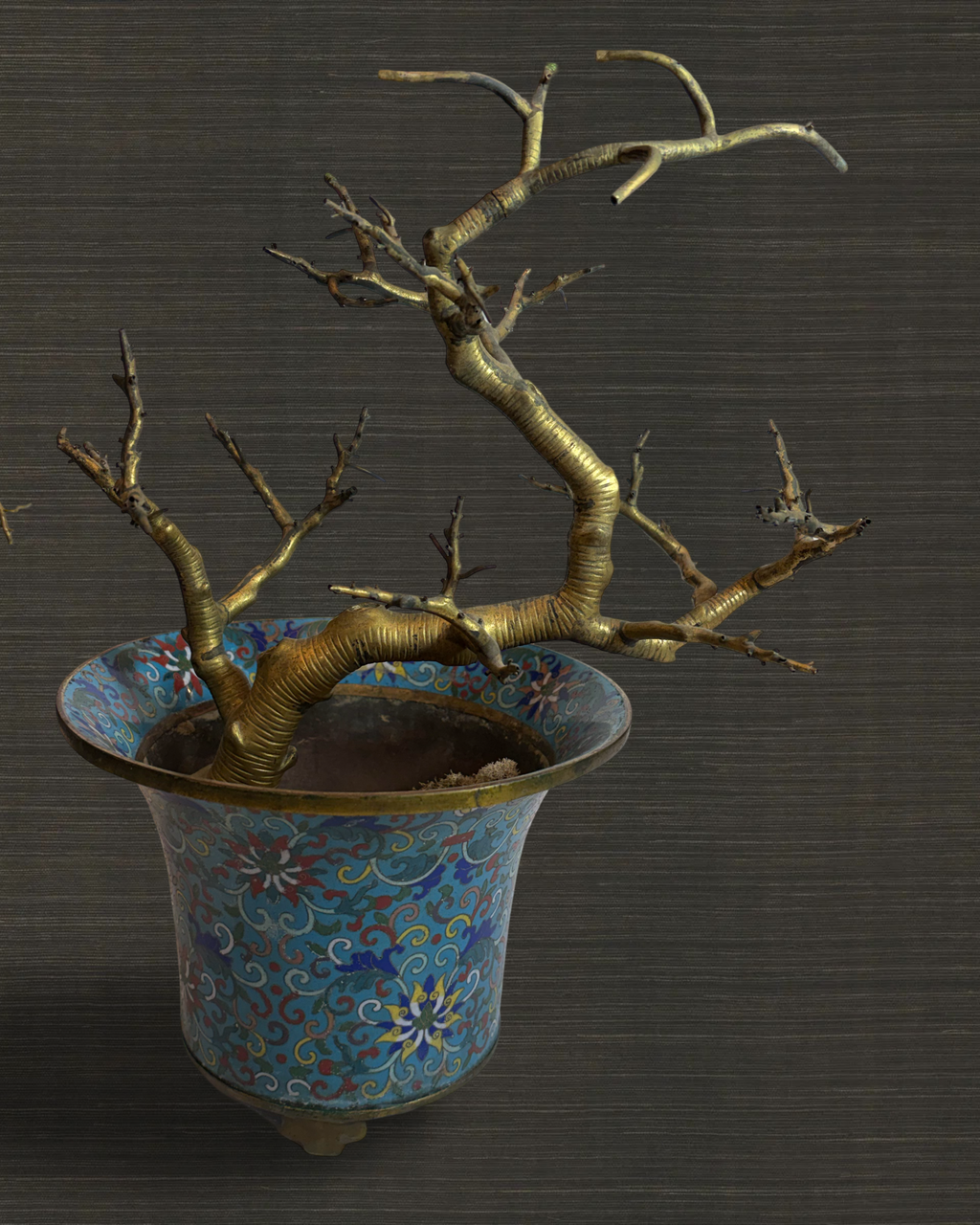 Pair of Qing Dynasty Gilt Trees in Cloisonné Jardinieres