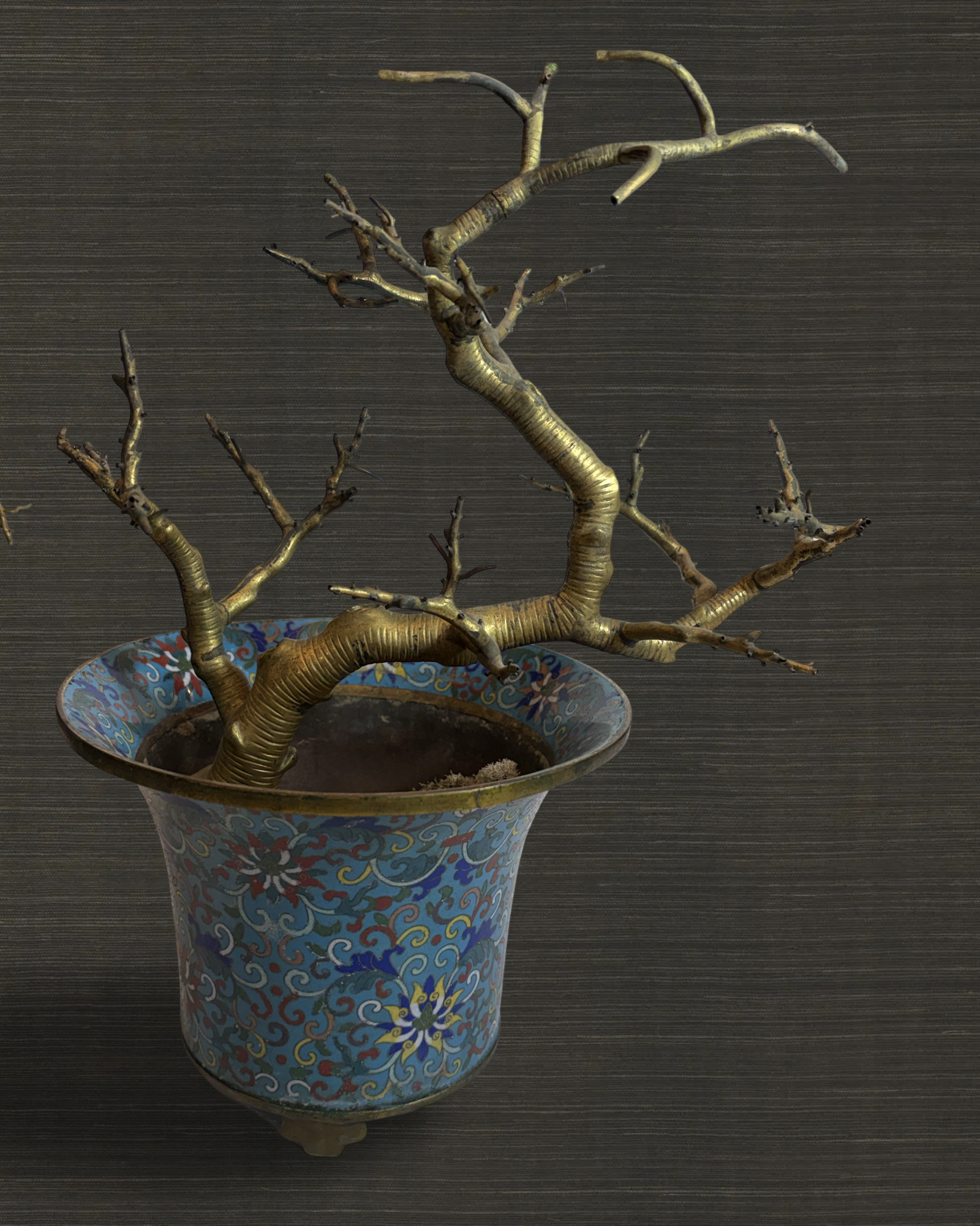 Pair of Qing Dynasty Gilt Trees in Cloisonné Jardinieres