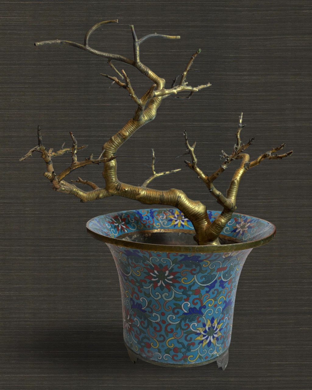 Pair of Qing Dynasty Gilt Trees in Cloisonné Jardinieres