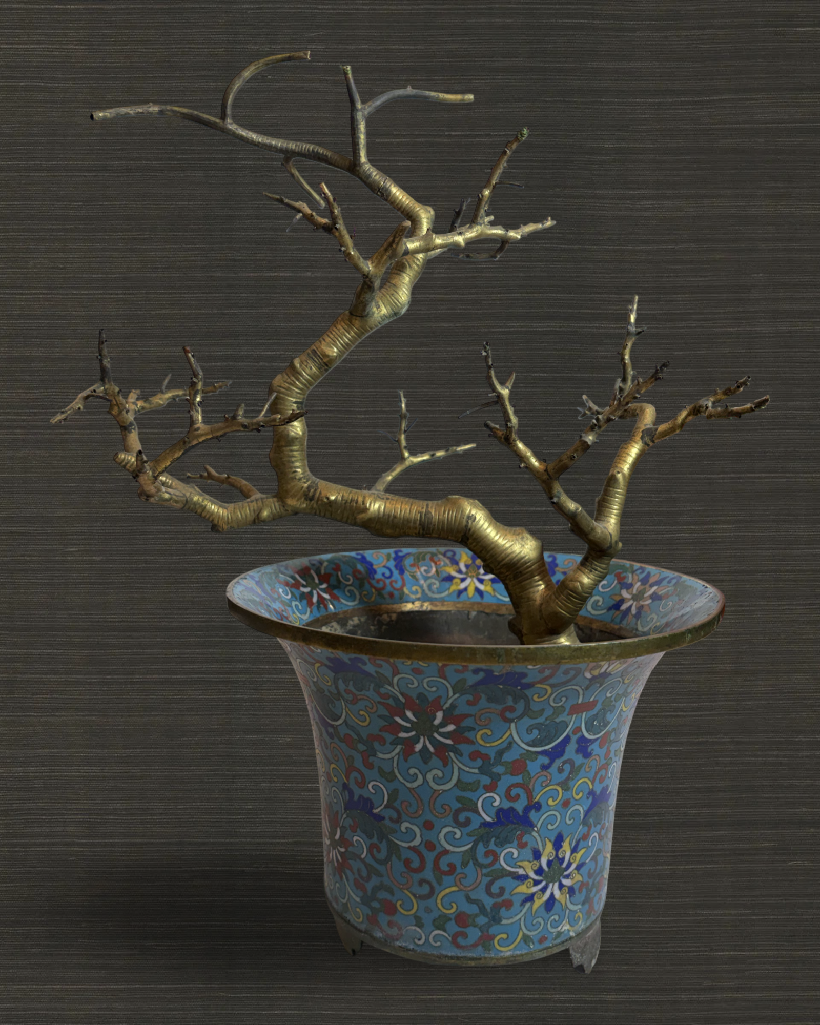 Pair of Qing Dynasty Gilt Trees in Cloisonné Jardinieres