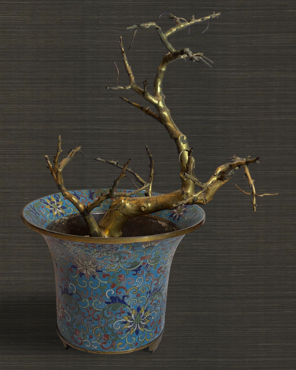 Pair of Qing Dynasty Gilt Trees in Cloisonné Jardinieres