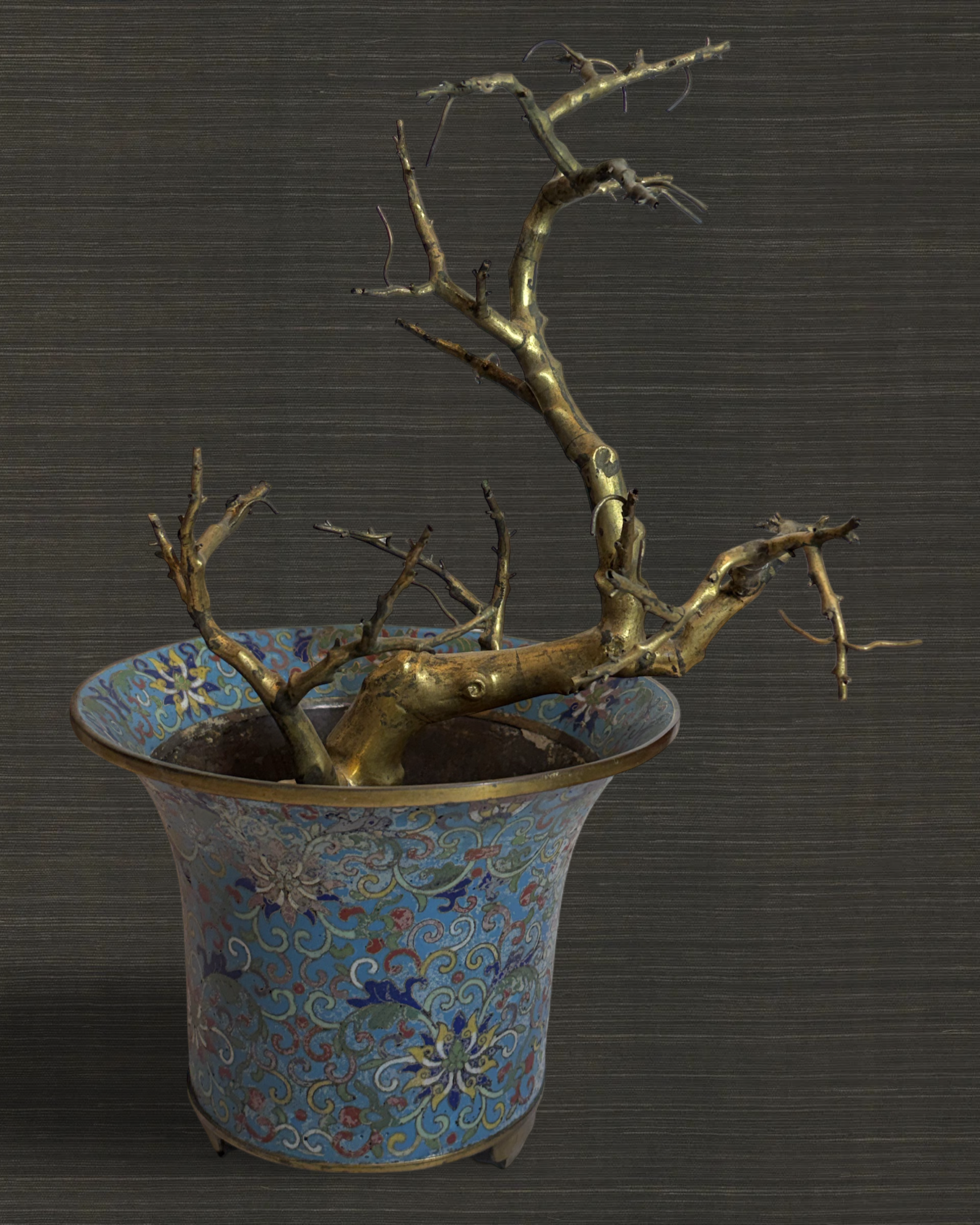 Pair of Qing Dynasty Gilt Trees in Cloisonné Jardinieres