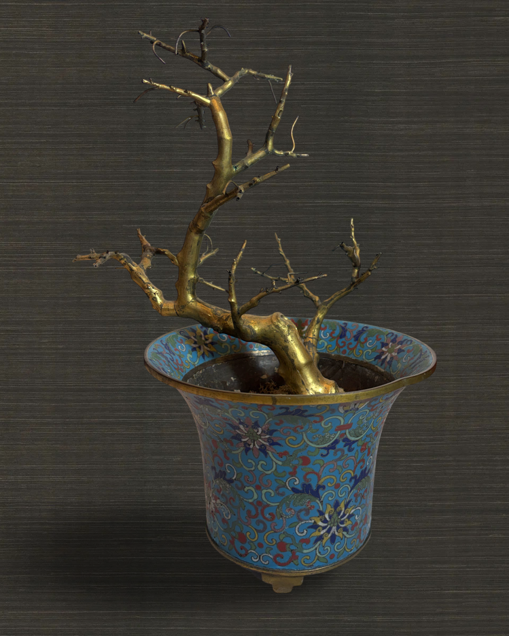 Pair of Qing Dynasty Gilt Trees in Cloisonné Jardinieres