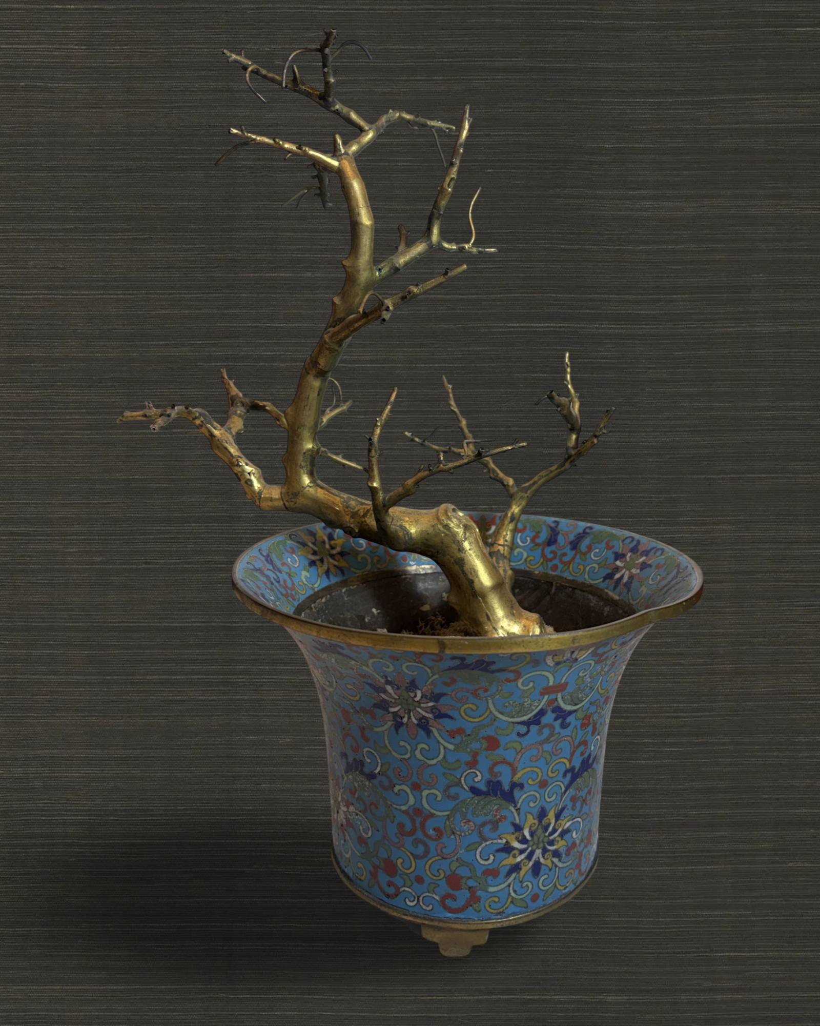 Pair of Qing Dynasty Gilt Trees in Cloisonné Jardinieres