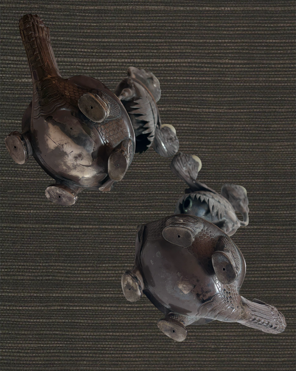 Pair of Chinese Heron Candelsticks