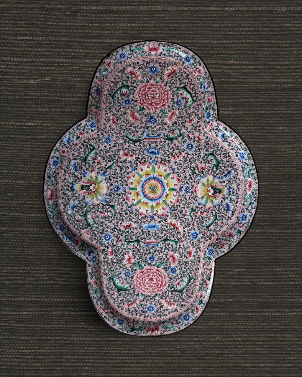 Quatrefoil Enameled Chinese Tray