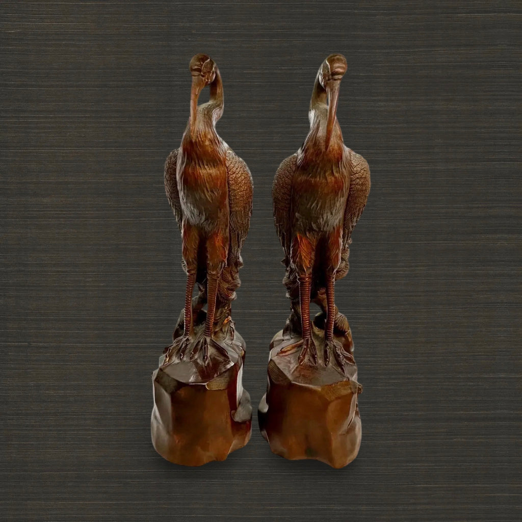 Pair of Late 19th Century Fine Boxwood Carved Crane Figures