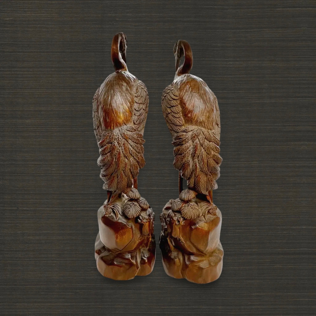 Pair of Late 19th Century Fine Boxwood Carved Crane Figures